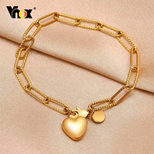 Vnox Gold Color Rectangle Chain Bracelets for Girls Baby Gift,Anti Allergy Stainless Steel Paper Clip Links Wristband Jewelry