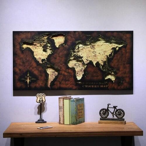 Retro 3D Hollow World Map Wall Hanging Black Iron Wall Decoration Industrial Wind Metal Home Decoration Wall Hanging Decoration