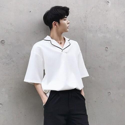 2018 New style crash color lapel shirt loose solid color sleeve shirt short sleeve man Large size shirt