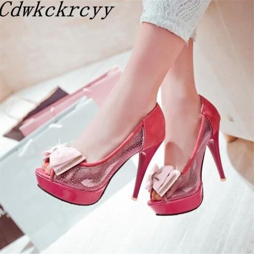 Summer New pattern fashion Rhinestone Sweet Bow Fish mouth Women sandals Simplicity temperament Thick bottom Women sandals 34-43