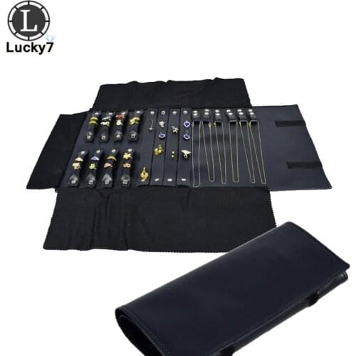 Blue PU Leather Portable Jewelry Display Roll Travel Show Case Multi Funtional For Ring Earring Necklace Pendant Holder Bag