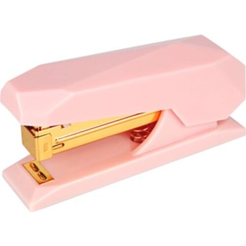 Premium Pink Spring Powered Stapler Heavy Duty No-Jam Desktop Office Staplers with Non-slip Base Gold Rod 20 Sheets Capacity