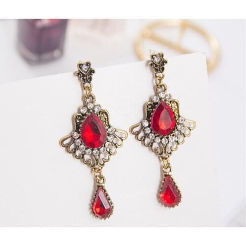 Trendy Full Rhinestone Vintage Metal Hollow Geometric Earrings For Women Long Water Drop Crystal Dangle Jewelry Brincos 6A4003