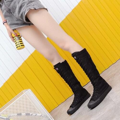 Large size 40-43 full black high-top canvas shoes womens side zippers flat bottom dance high hip-hop shoes