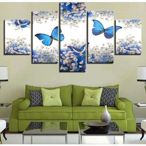 Home Decoration Paintings On Canvas Posters 5 Panel Beautiful Butterflies Framework Pictures Vintage Prints On The Wall