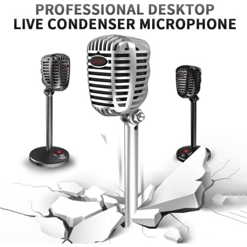 USB 3.5mm Retro Microphone Noise Reduction Mic Singing Home Desktop Game Conference Live Computer Notebook Smartphone Microphone