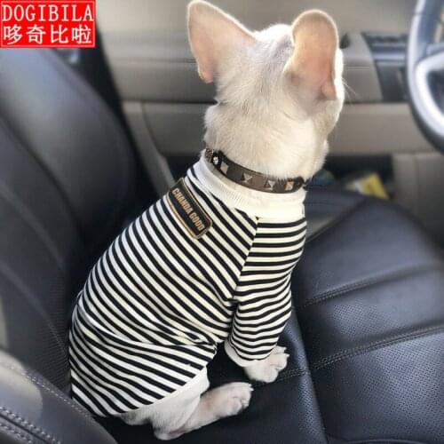 Spring and autumn new pet clothing round neck striped terry sweater French bulldog Teddy Schnauzer dog clothes tide