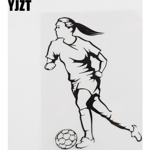 YJZT 10.7CMX14.2CM Soccer Woman Football Ball Sport Decal Vinyl Car Sticker Black/Silver 8A-0260