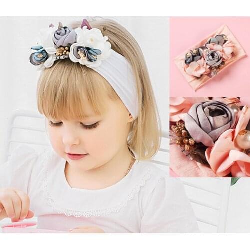 Pearl Baby Headbands Flower For Girls Handmade Bundle Nylon Elastic Hair Band Baby Headband Headdress Newborn Hair Accessories