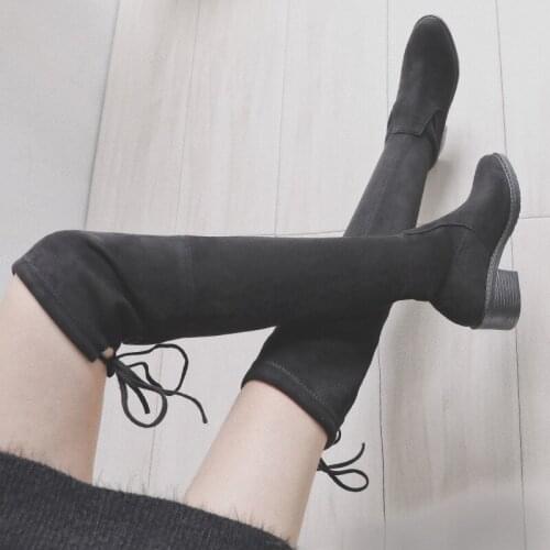 Genuine leather long winter boots bowtie over the knee high boots women thick heel plush botas feminina thigh high boots y602