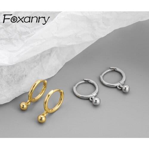 Foxanry Minimalist 925 Sterling Silver Hoop Earrings for Women New Trendy Elegant Cute Small Ball Jewelry Gifts Prevent Allergy