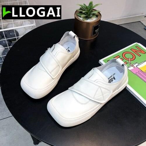 Women Flats White Shoes Genuine Leather Soft Sole Womens Fashion Flats Square Head Handmade Shoes Deep Mouth Casual Feetwear