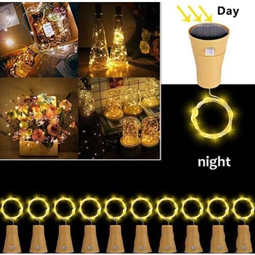 10Pack Solar Wine Bottle Lights 20 LED Solar Cork String Light Copper Wire Fairy Light for Holiday Christmas Party Wedding Decor