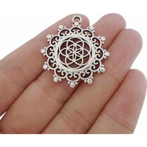 10 x Round Flower of Life Charms Pendants Beads for Necklaces Jewelry Making Findings 34x30mm