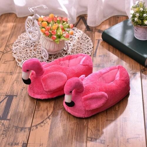 Women Winter Slippers Ladies Warm Fur Plush Flat House Shoes Female Ear Fashion Comfortable Casual Slip On Flamingo For Vip