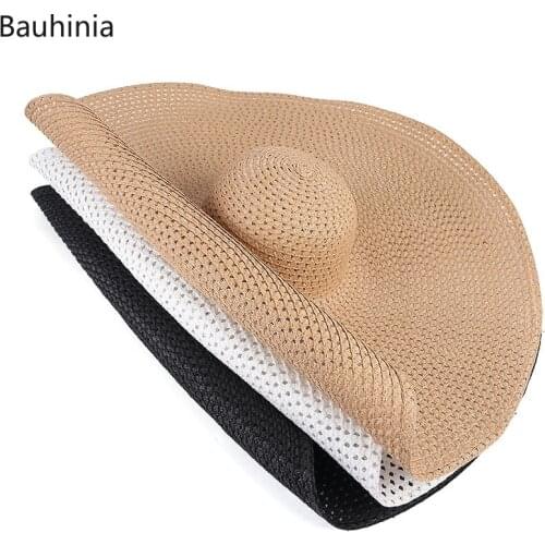 2020 Casual Summer New Oversize Beach Hats For Women 25CM Brim Large Straw Hat Sun Protection Party Travel Hat