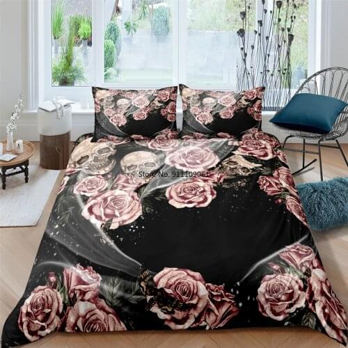 2021 Halloween Luxury 3D Bedding Set Queen Duvet Cover with Pillowcase Bed Cover Qulit Cover 2/3pcs Sugar Skull Floral