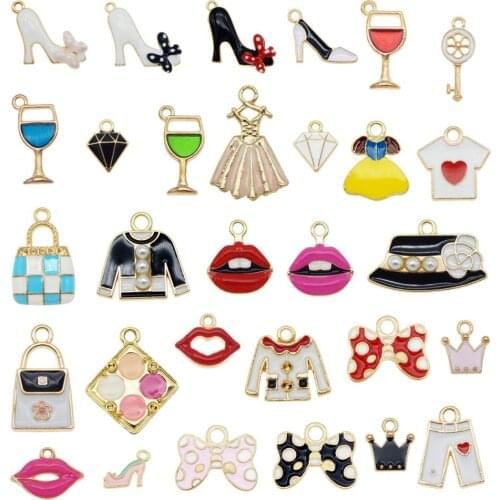 25pcs Mixed Style Necklace Pendant Hat Cloth Bow Shoes Jewelry Findings Fashion women dress lipstick blusher make up charms DIY
