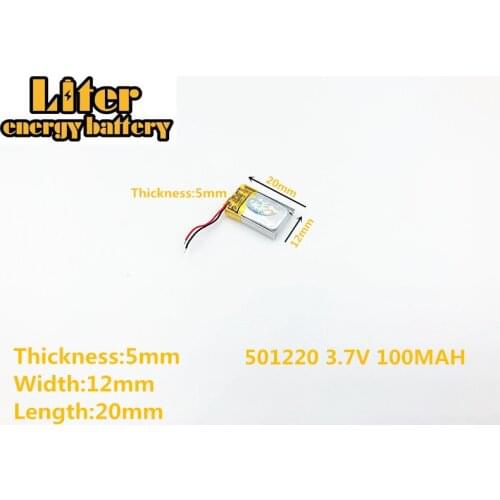 3.7V 100mAh 501220 PLUG Lithium Polymer Rechargeable Battery ion cells For Mp3 Mp4 Mp5 DIY PAD DVD E-book bluetooth headset