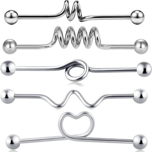 5pcs Industrial Barbell Cartilage Earring-14G 1 1/2 Inch (38mm) Surgical Steel Helix Conch Piercing Clear Flexible Industrial