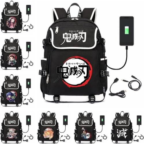 Anime Demon Slayer Kamado Nezuko USB Backpack Bag Travel Book School Bags Cosplay Men Student School Package Backpacks Gift