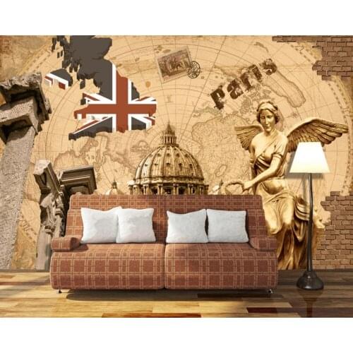 Free Shipping 3D Custom Hotel Photo Wallpaper White House Angel Vintage TV Sofa Background Wall Restaurant Living Room Mural