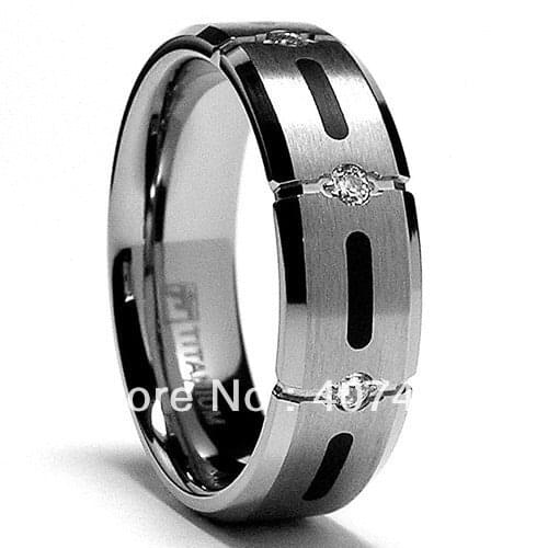 Free Shipping USA Hot Selling Unique 7MM Titanium Ring Wedding Band with Resin Inlay and 3 Stone CZ Sizes 8 to 13