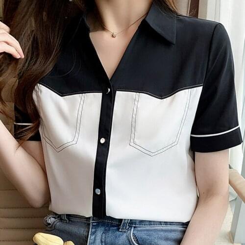 Blouses Femme Short Sleeve Blouse Women Blusas Mujer De Moda 2021 Verano Turn Down Collar Chiffon Blouse Shirt Tops Women E776
