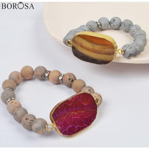 Natural Onyx Agates Handmade Bracelets Gold Color Gems Stone with 10mm Titanium Druzy Beads Bracelet Charm Bracelets Gifts G2006