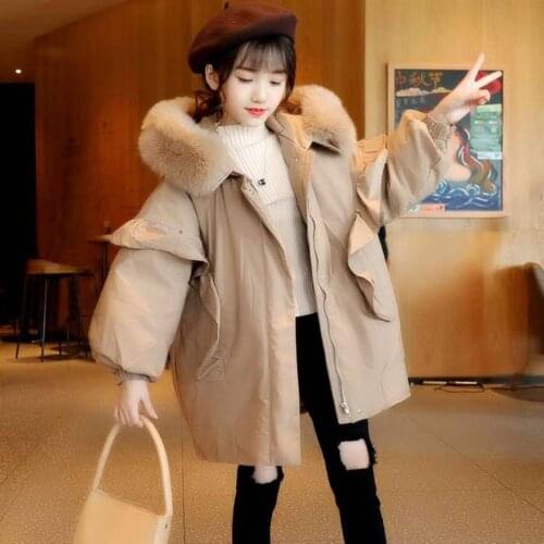 BitLamb Brand New Girls Coats Fashion Winter Warm Parkas Outerwear Thickening Big Fur Hooded Kids Outwear Costume Solid Color