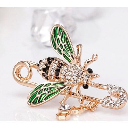 Cute Honeybee Women Brooches Animal Shapes Crystal Red Green Bee Brooch Pins 63*48mm Badges For Clothes Female Brooches
