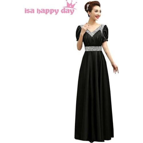 Black long plus size royal blue purple women formal modest amazing satin bridesmaid floor length party dresses size 16 H3045