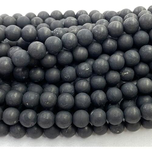 Veemake Black Matte Shungite DIY Necklace Bracelet Earrings Natural Crystal Gemstone Design Round Beads For Jewelry Making 06522