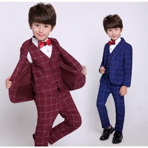 Children Plaid Wedding Blazer Suit Sets Flower Boys Formal Tuxedos Outfits Kids Prom Performance Clothing Sets