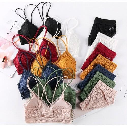 Women’s Lace Bra Sets Seamless Underwear Backless Vest Sexy Padded Bralette Lingerie Ultrathin Bra & Brief Sets Female Intimates