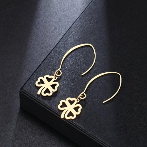 DOTIFI For Women Earrings lucky Hollow Clover Flower Stainless Steel Gold and Silver Color Fashion Engagement Jewelry Gifts
