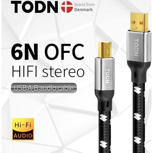 TODN Hifi USB Cable High Quality 6N OFC silver Type A to Type B Hifi Data audio digital Cable For DAC