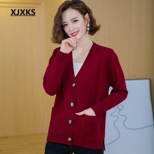 XJXKS Comfortable cashmere knitted cardigan women sweater 2020 autumn winter new fashion single-breasted women sweater jacket