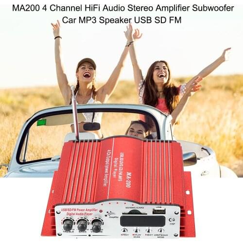 KKMOON 20Hz 20KHz 85dB MA200 4 Channel HiFi Audio Stereo Amplifier Subwoofer Car MP3 Speaker USB SD FM