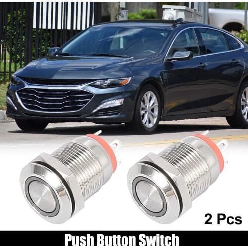 Uxcell 2 Pcs 12mm 0.47" Momentary Latching Push Button Switch 12V 4 Pin Round Cap Stainless Steel Silver Tone for Car Truck Boat