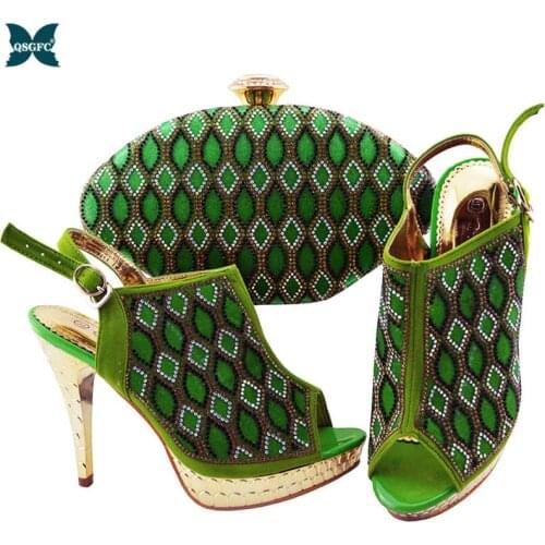 Italian design New Arrival Nigerian Women Party Shoes Matching Bag Set New come Green Color Ladies Shoe and Bag For Party
