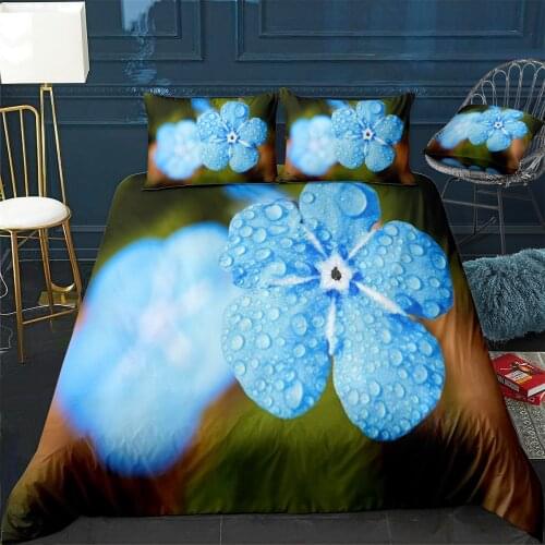 Blue Flowers Quilt Cover Pillowcase 3Piece Comforter Bedding Set With Pillow Case Single Double Duvet Cover Home Decora