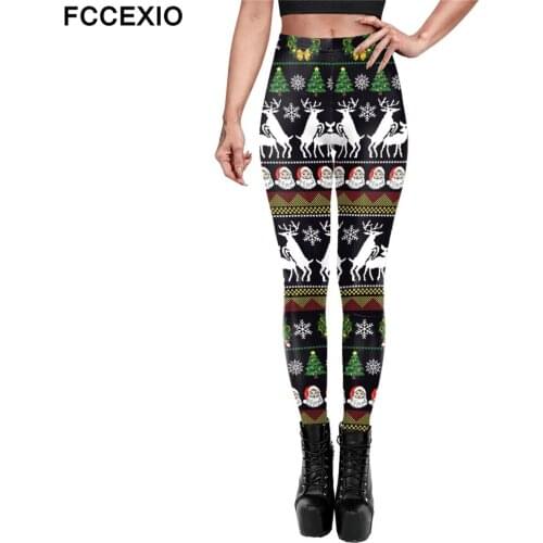 FCCEXIO Christmas Elk Pattern 3D Print High Waist Legging Womens Fitness Leggings Push Up Stretch Sexy Leggins Mujer XMAS Gift