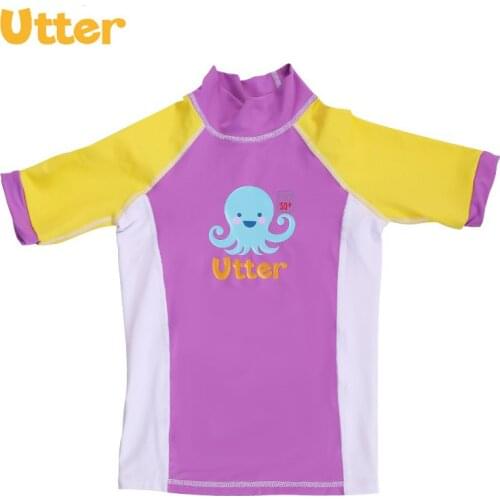 UTTER Baby Kids Summer Cartoon Printing Sun Protection Swimwear Short Sleeve T-shirt for Girl Swimwear Beach Clothing