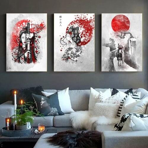 Hot Japanese Zen Ink Bonsa Bushido Samurai Kanji Canvas Poster Prints Art Oil Painting Wall Pictures For Living Room Home Decor