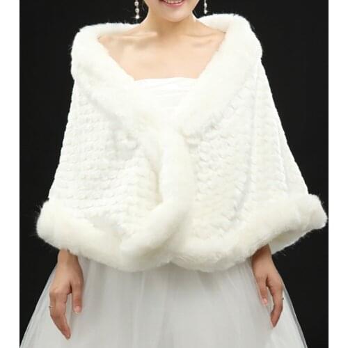 JaneVini 2018 Fur Shawl Wedding Dress Cape Formal Wrap Faux Fur Jacket Shrug Bridal Outerwear Bride Ivory Autumn Winter Bolero