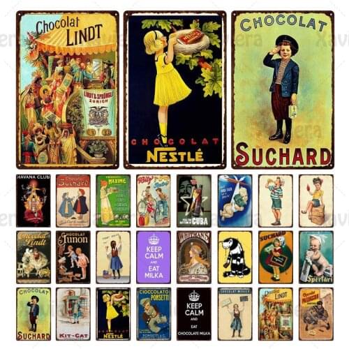 Metal Iron Plate Milka Suchard Lindt Retro Industrial Revolution Swiss Chocolate Kids Candy Wall Art Decoration Iron Sheet Tin P