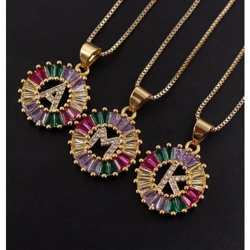 MHS.SUN Colorful Mosaic AAA CZ Alphabet Pendant Necklace Women Girls A-Z Letter Chain Necklace Jewelry 1Pcs For Gift Party