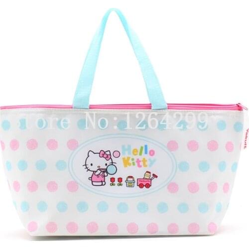 Fashion KT Girls Woman Polyster Theraml Aluminum foil Lunch Bags Cooler Bag For Food Kids Handbags for Children