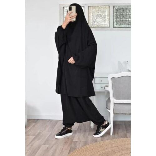 Muslim Prayer Women Long Khimar Prayer Garment 2 Piece Set Abaya Dress Pant Suits Ramadan Clothing Kaftan Jilbab Djellaba Islam